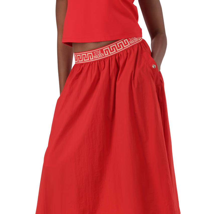 ALESSIA RED MIDI FLARE SKIRT