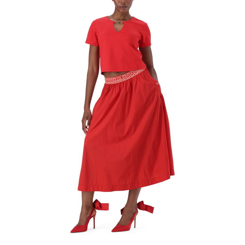 ALESSIA RED MIDI FLARE SKIRT