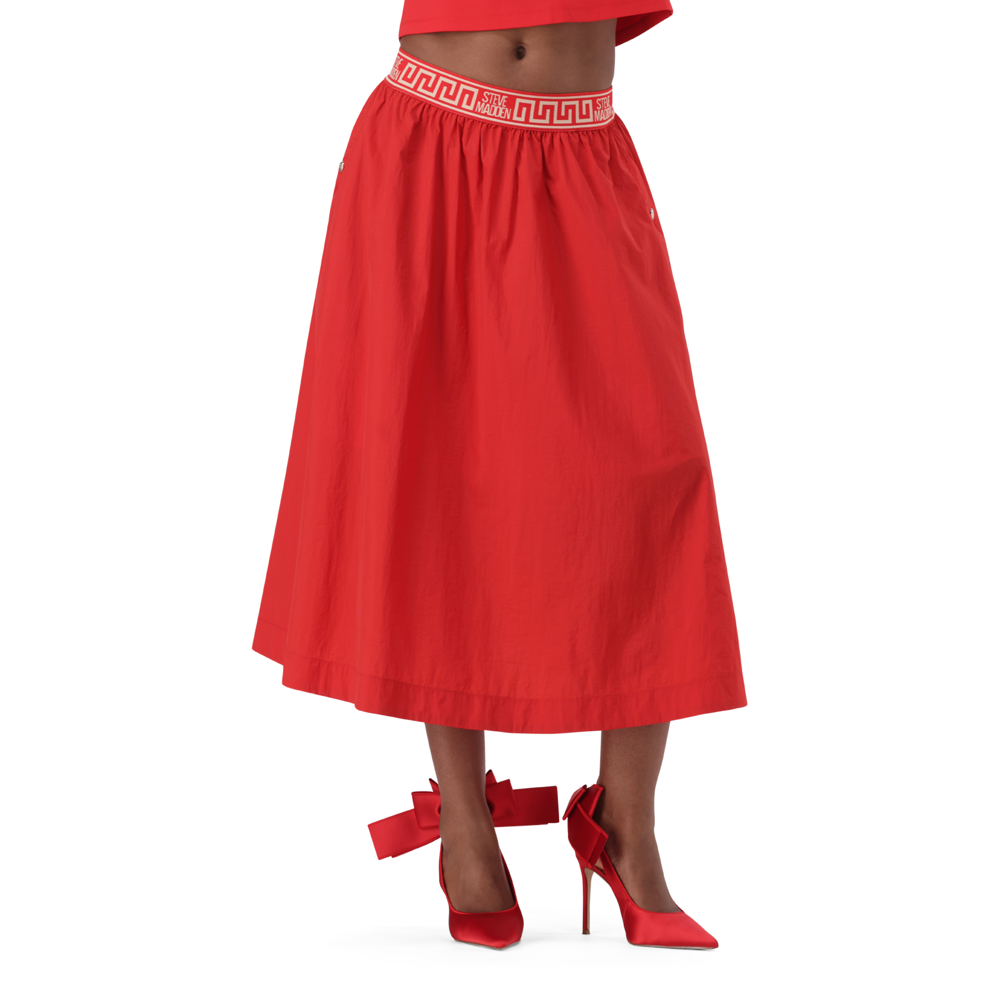 ALESSIA RED MIDI FLARE SKIRT