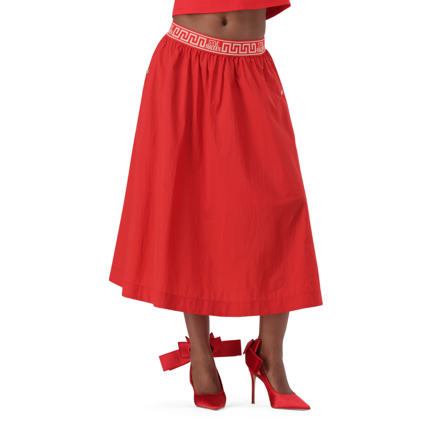 ALESSIA RED MIDI FLARE SKIRT