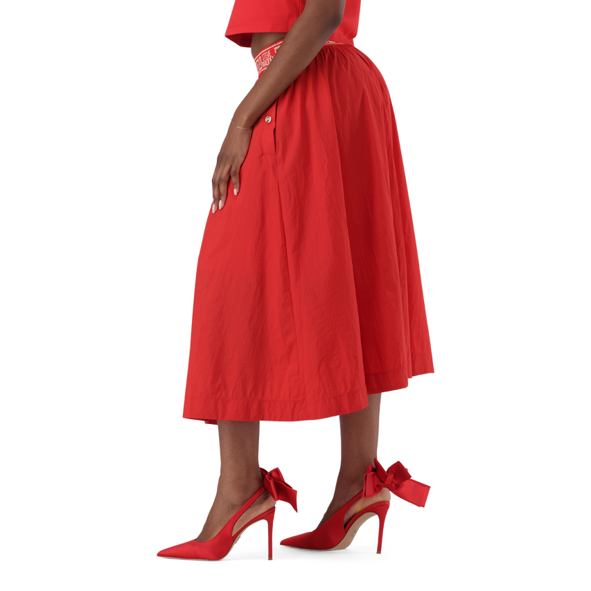 ALESSIA RED MIDI FLARE SKIRT