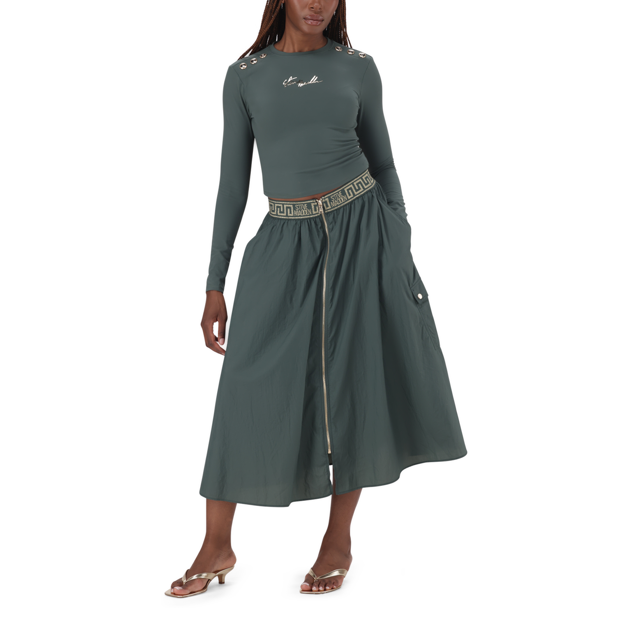 BETTY DARK SAGE FIT & FLARE CARGO SKIRT - view 5