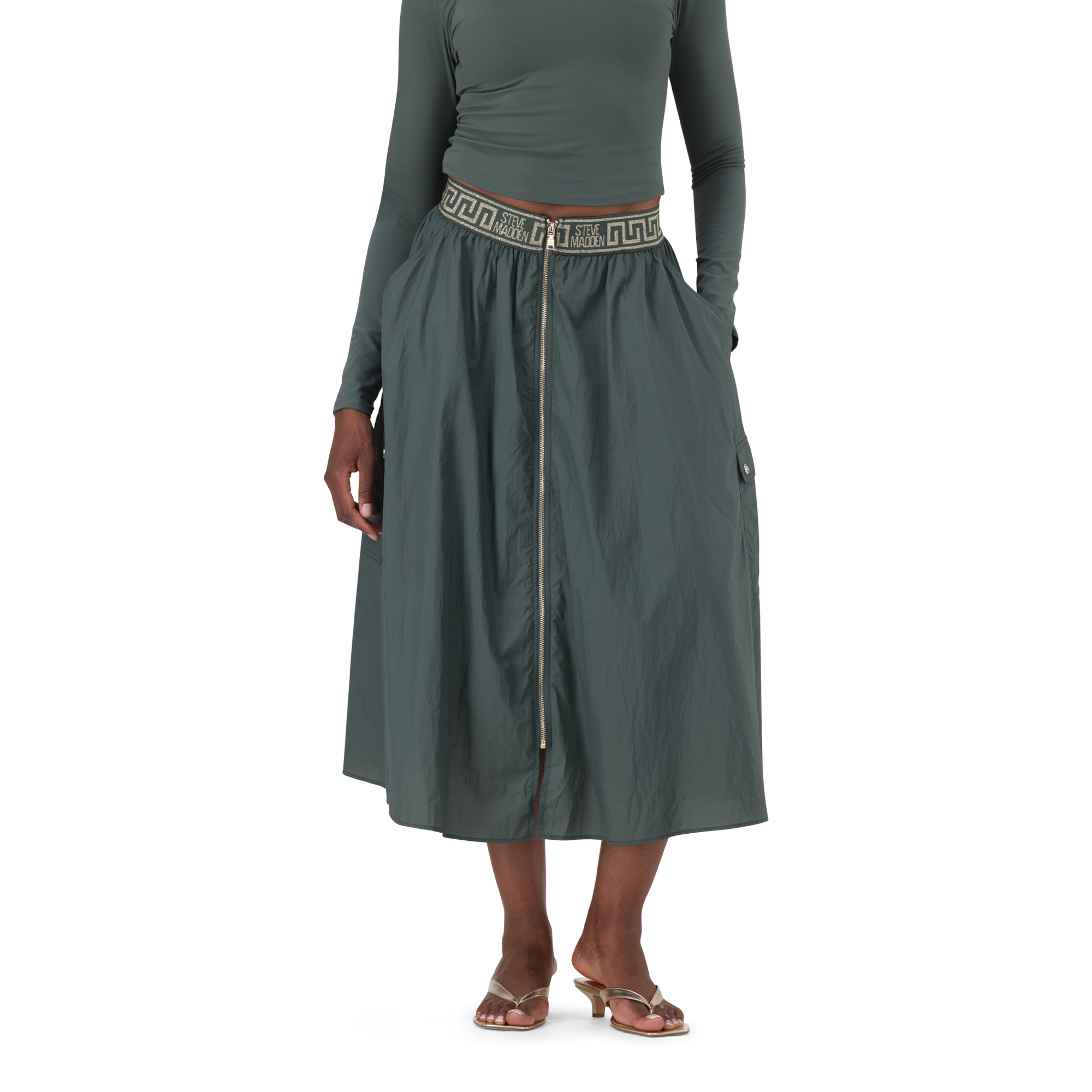 BETTY DARK SAGE FIT & FLARE CARGO SKIRT - view 2