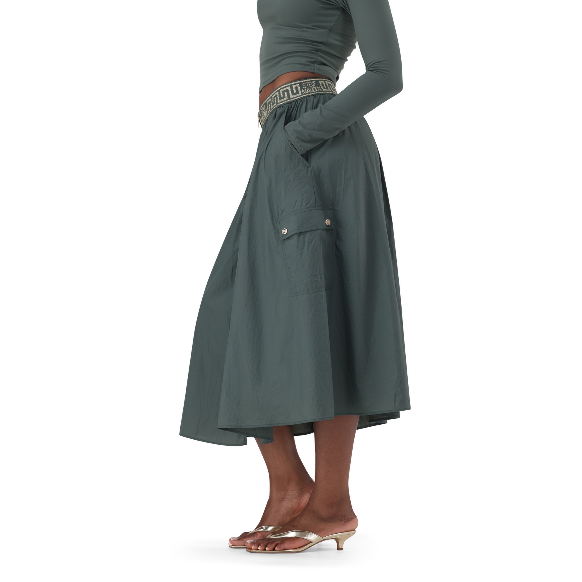 BETTY DARK SAGE FIT & FLARE CARGO SKIRT - view 3