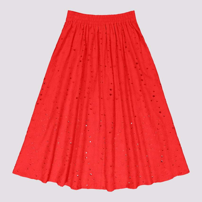 ALTHEA RED ANGLAISE MIDI SKIRT - view 8