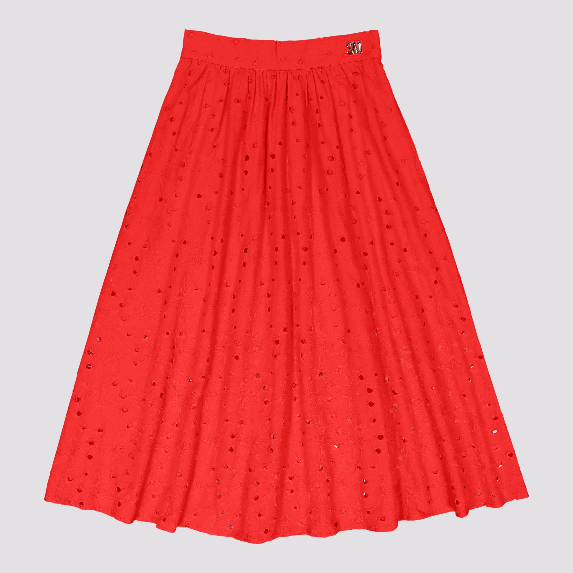 ALTHEA RED ANGLAISE MIDI SKIRT - view 7