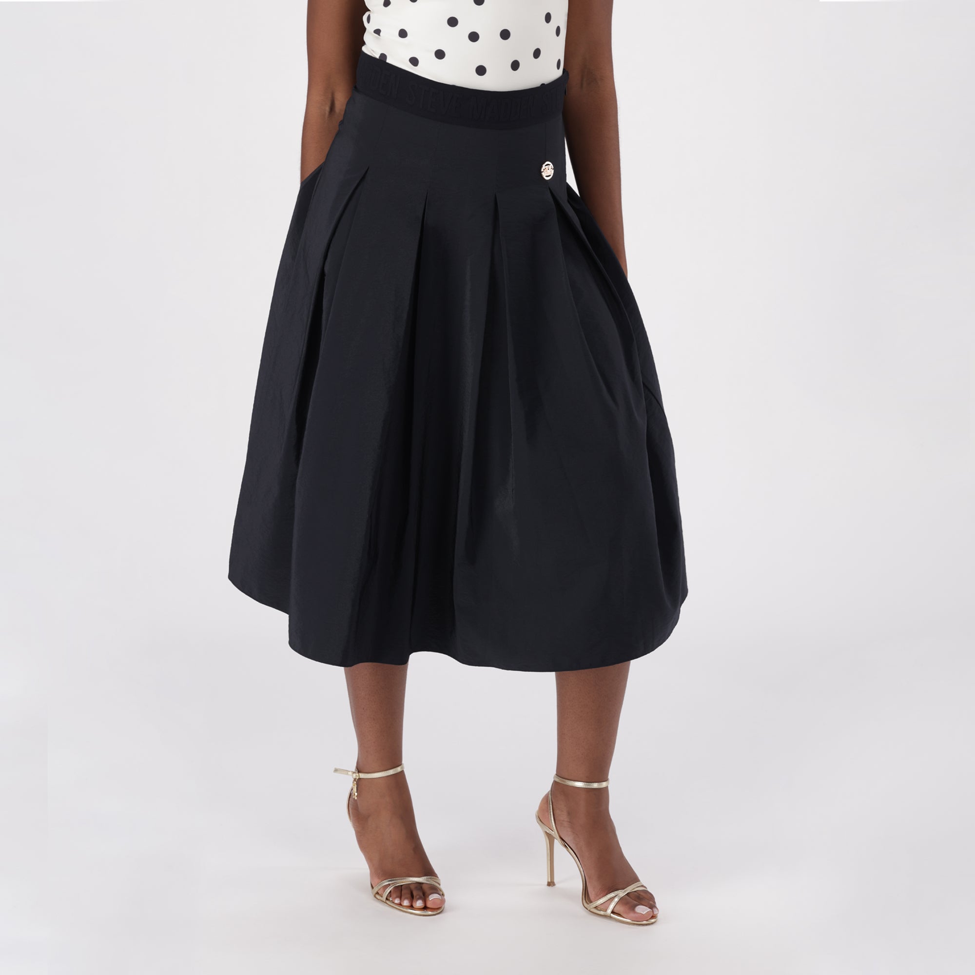 PEGGY BLACK PLEATED MIDAXI SKIRT