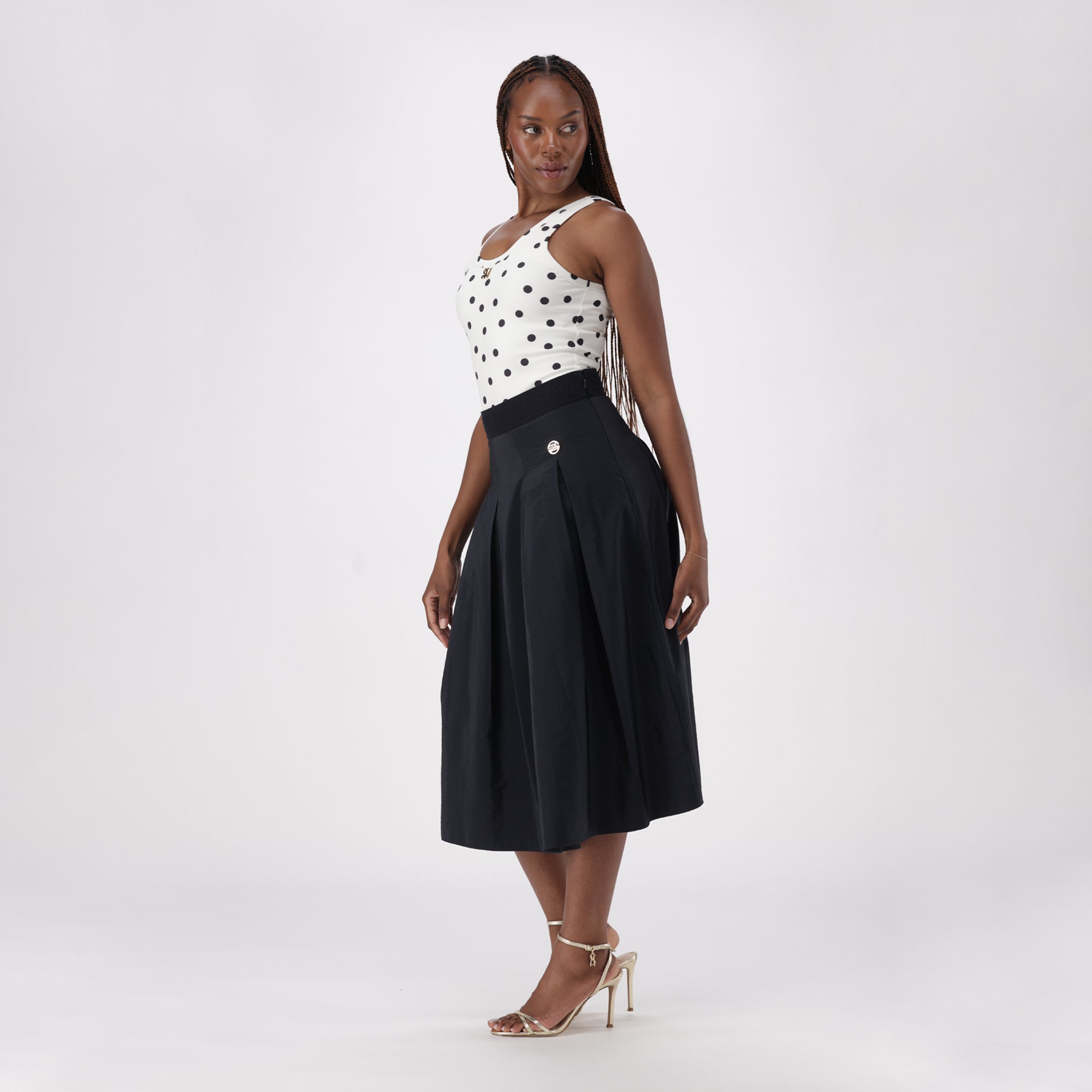 PEGGY BLACK PLEATED MIDAXI SKIRT - view 4