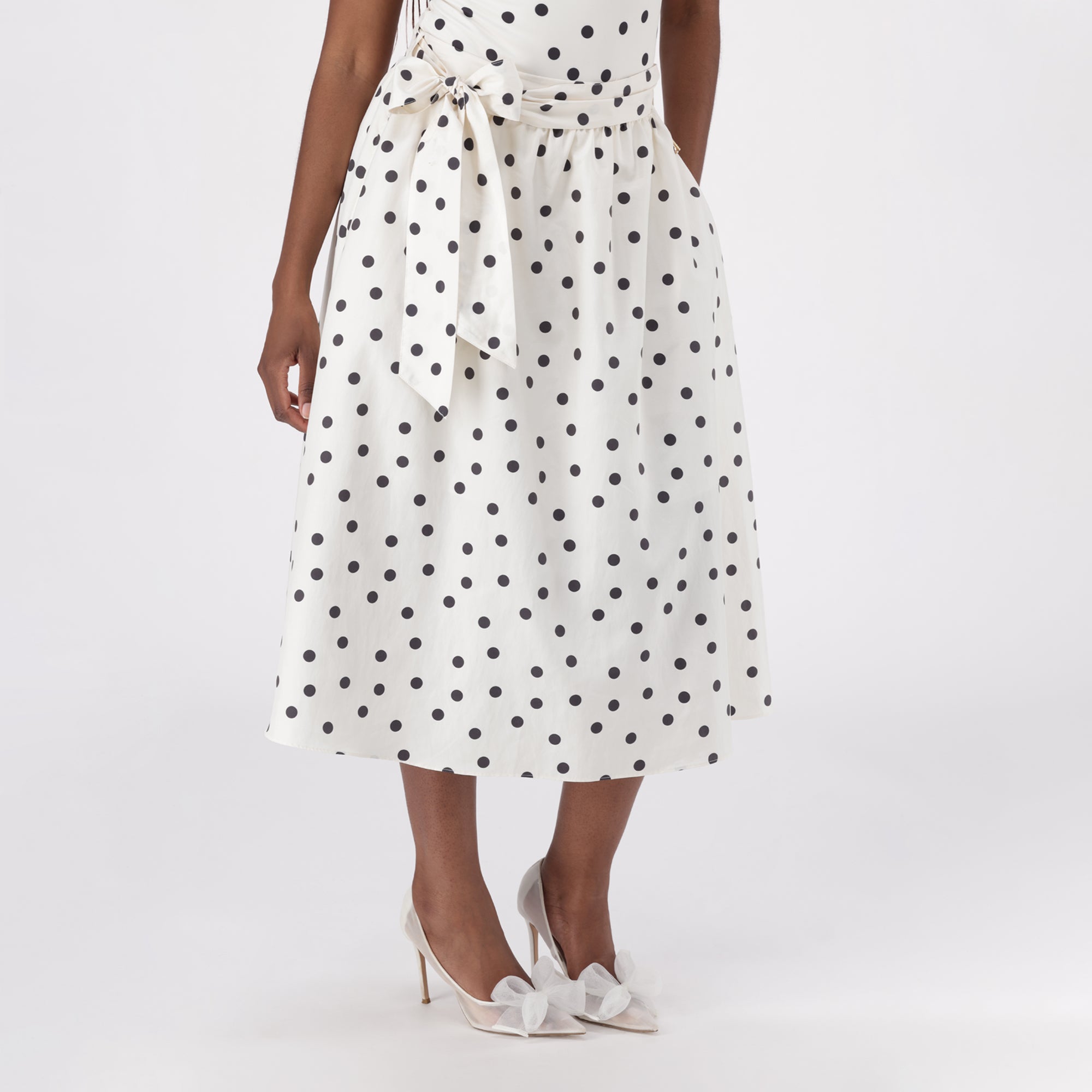 AUTUMN WHITE/BLACK POLKA DOT MIDI SKIRT