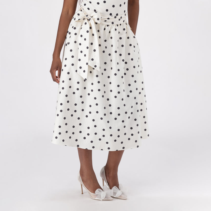 AUTUMN WHITE/BLACK POLKA DOT MIDI SKIRT