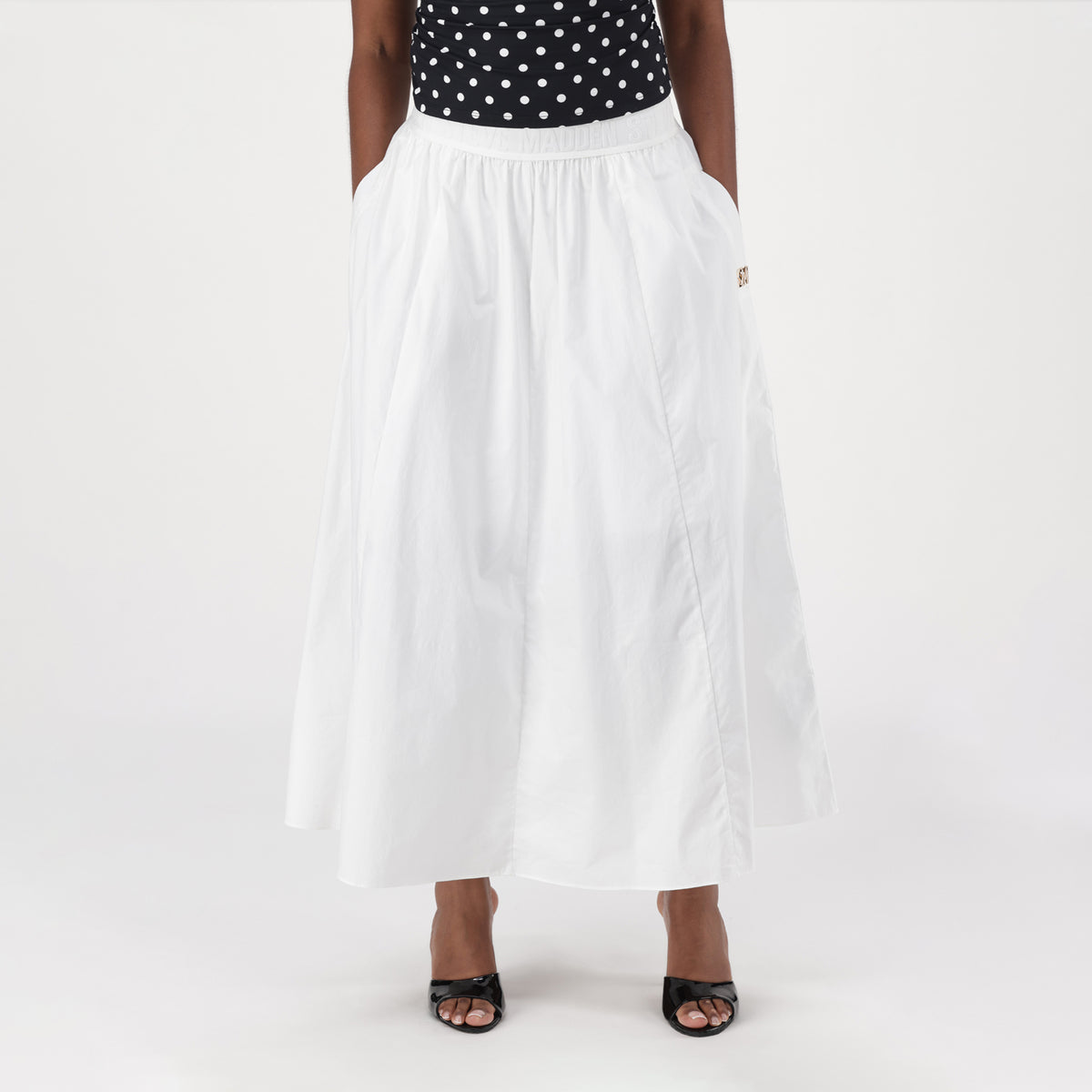 AMBER WHITE ADJUSTABLE HEM MIDI SKIRT