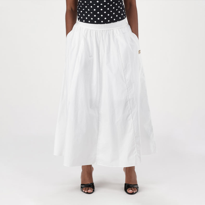 AMBER WHITE ADJUSTABLE HEM MIDI SKIRT