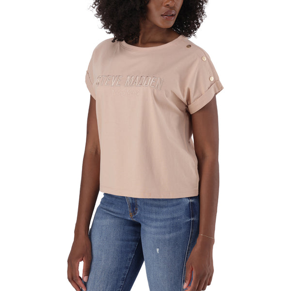 DIANA BOXY LOGO TEE WITH SHOULDER POPPERS FAWN