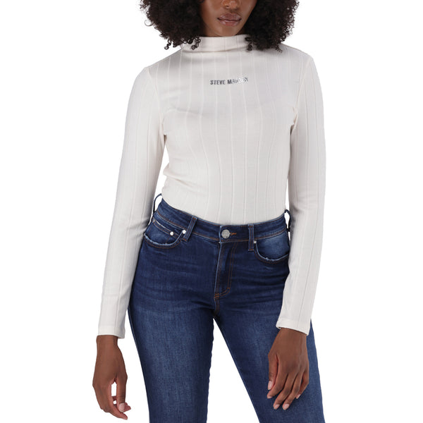 ELIZA WHITE RIB FUNNEL NECK TOP