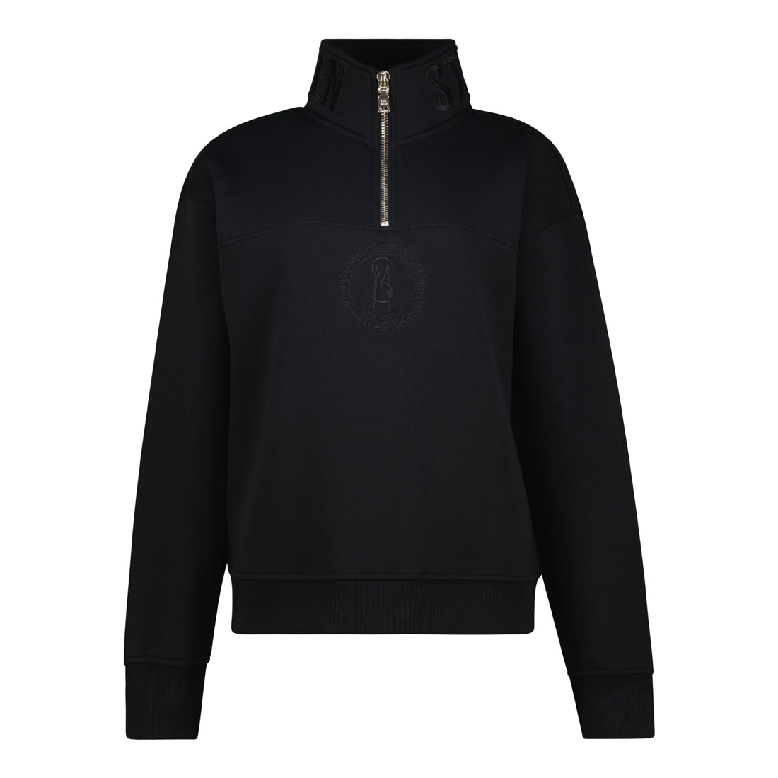 MAXINE BLACK COLLARED FLEECE SWEAT 1/4 ZIP