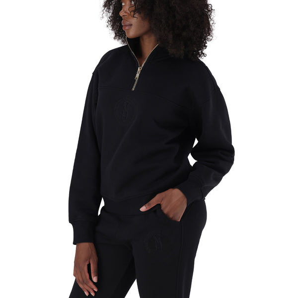 MAXINE BLACK COLLARED FLEECE SWEAT 1/4 ZIP