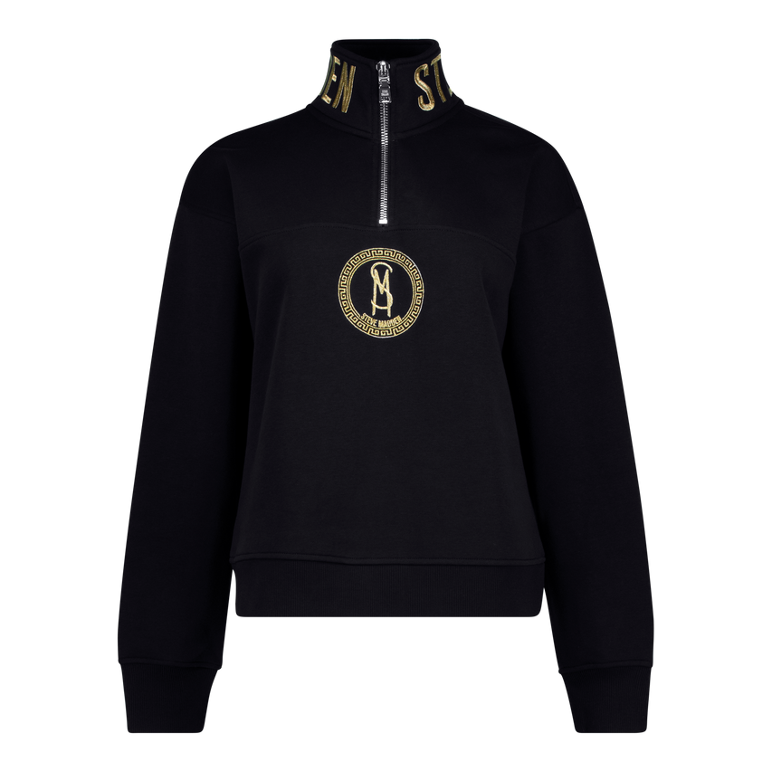 MAXINE BLACK COLLARED FLEECE SWEAT 1/4 ZIP