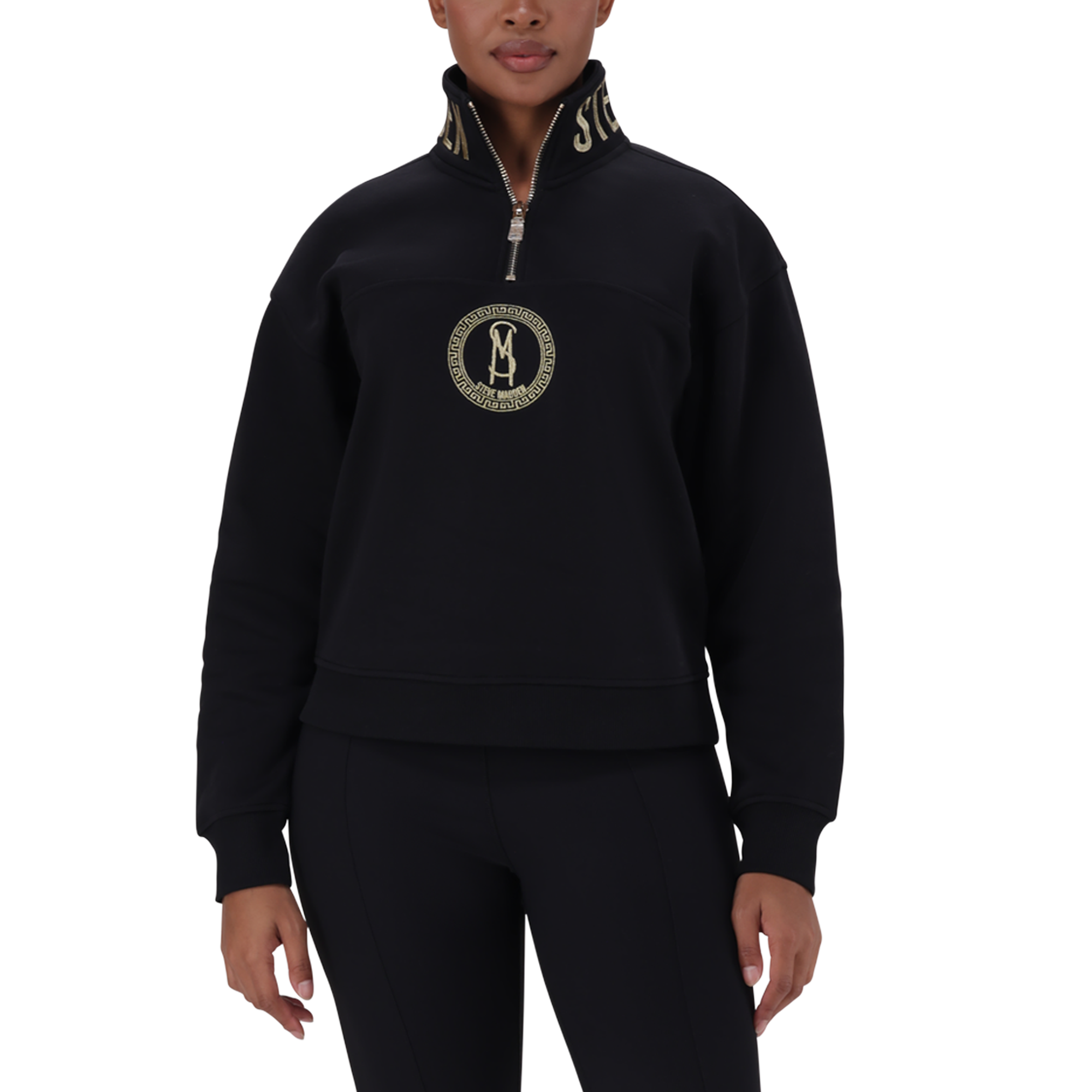 MAXINE BLACK COLLARED FLEECE SWEAT 1/4 ZIP