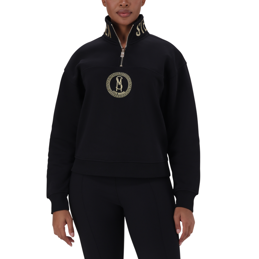 MAXINE BLACK COLLARED FLEECE SWEAT 1/4 ZIP