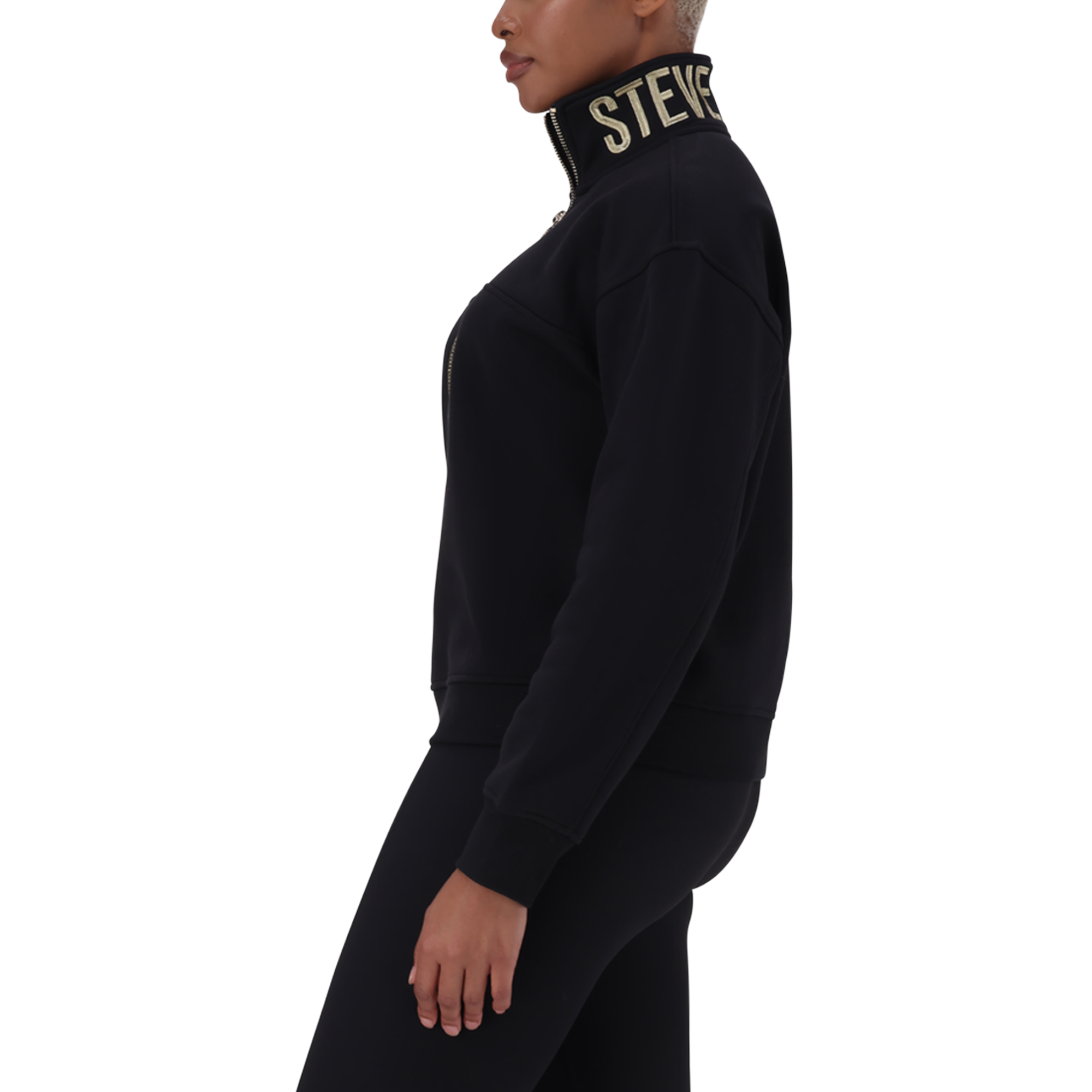 MAXINE BLACK COLLARED FLEECE SWEAT 1/4 ZIP