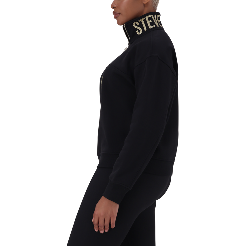 MAXINE BLACK COLLARED FLEECE SWEAT 1/4 ZIP