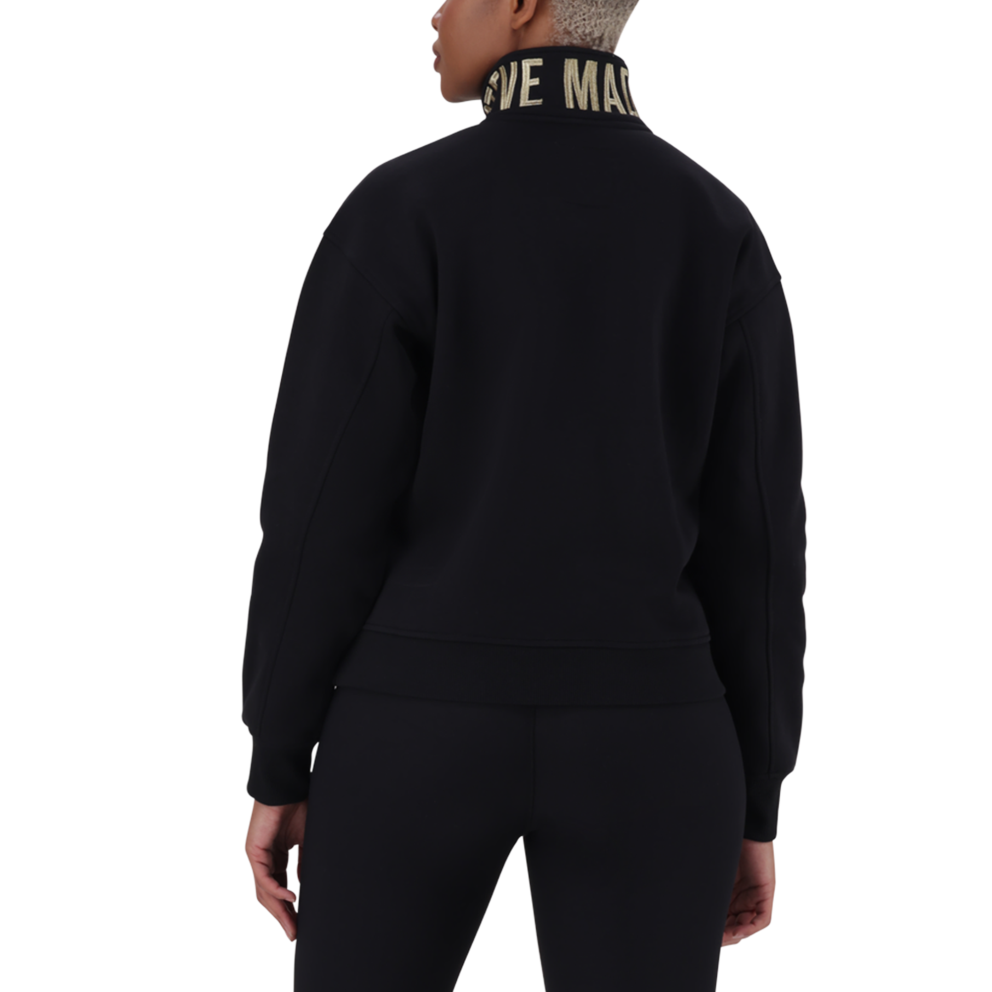 MAXINE BLACK COLLARED FLEECE SWEAT 1/4 ZIP