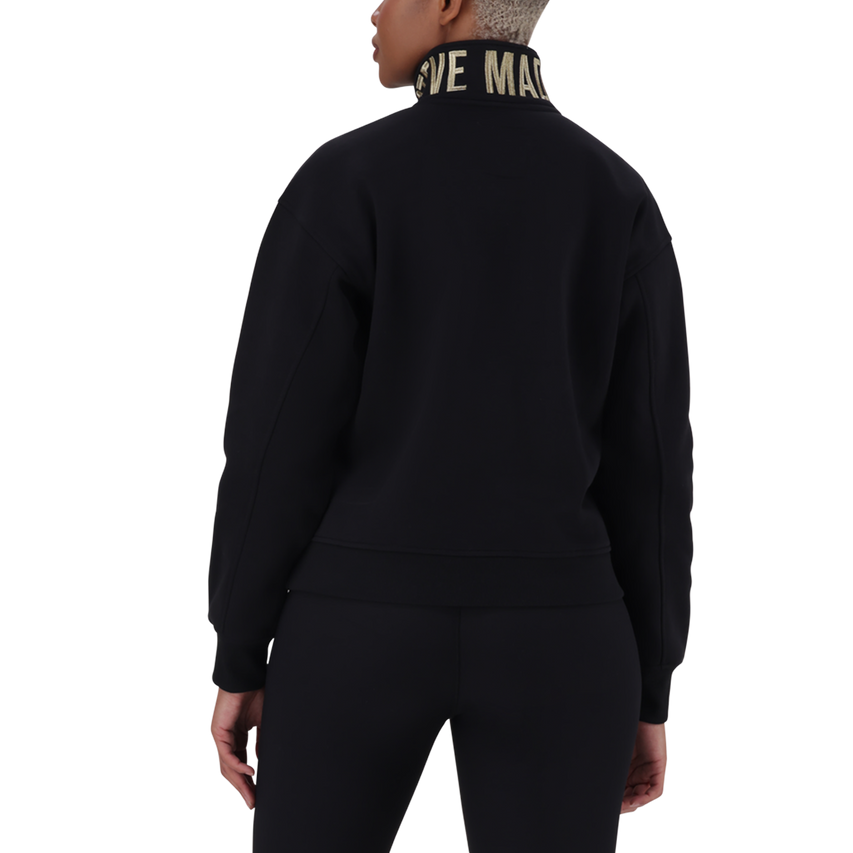 MAXINE BLACK COLLARED FLEECE SWEAT 1/4 ZIP