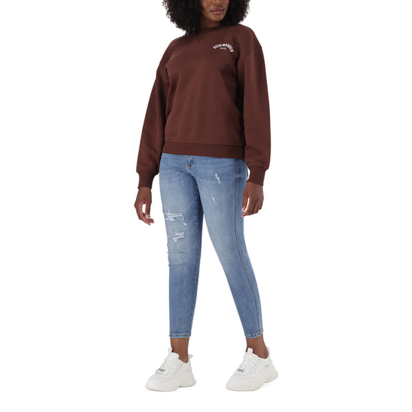 AMELIA BROWN CHOCOLATE OVERSIZED CREW NECK FLEECE SWEAT