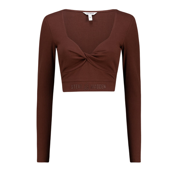 GEORGIA BROWN CHOCOLATE RIB CROP TOP WITH TWIST