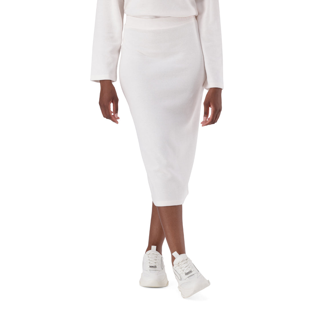 YAEL BONE HIGH WAISTED RIBKNIT MIDI SKIRT