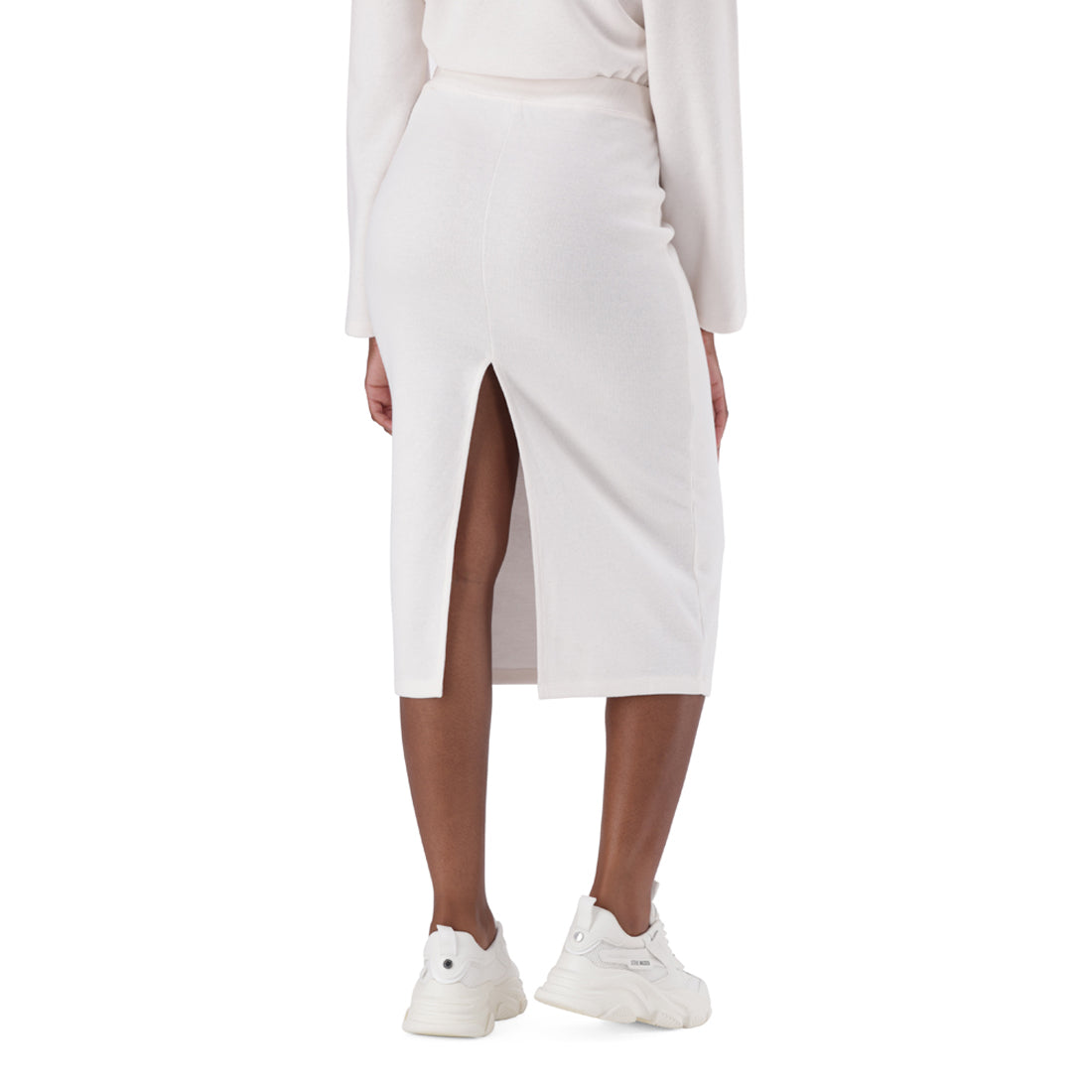 YAEL BONE HIGH WAISTED RIBKNIT MIDI SKIRT