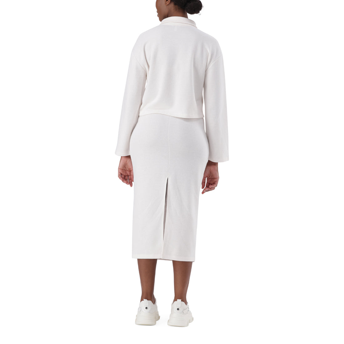 YAEL BONE HIGH WAISTED RIBKNIT MIDI SKIRT