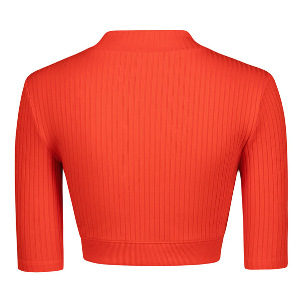 INDYA TANGERINE FUNNEL NECK RIB CROP TOP WITH LOGO ELASTIC & POPPERS