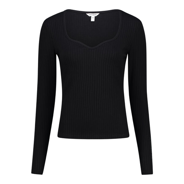 GIANNA BLACK SWEETHEART LONGSLEEVE RIB TOP