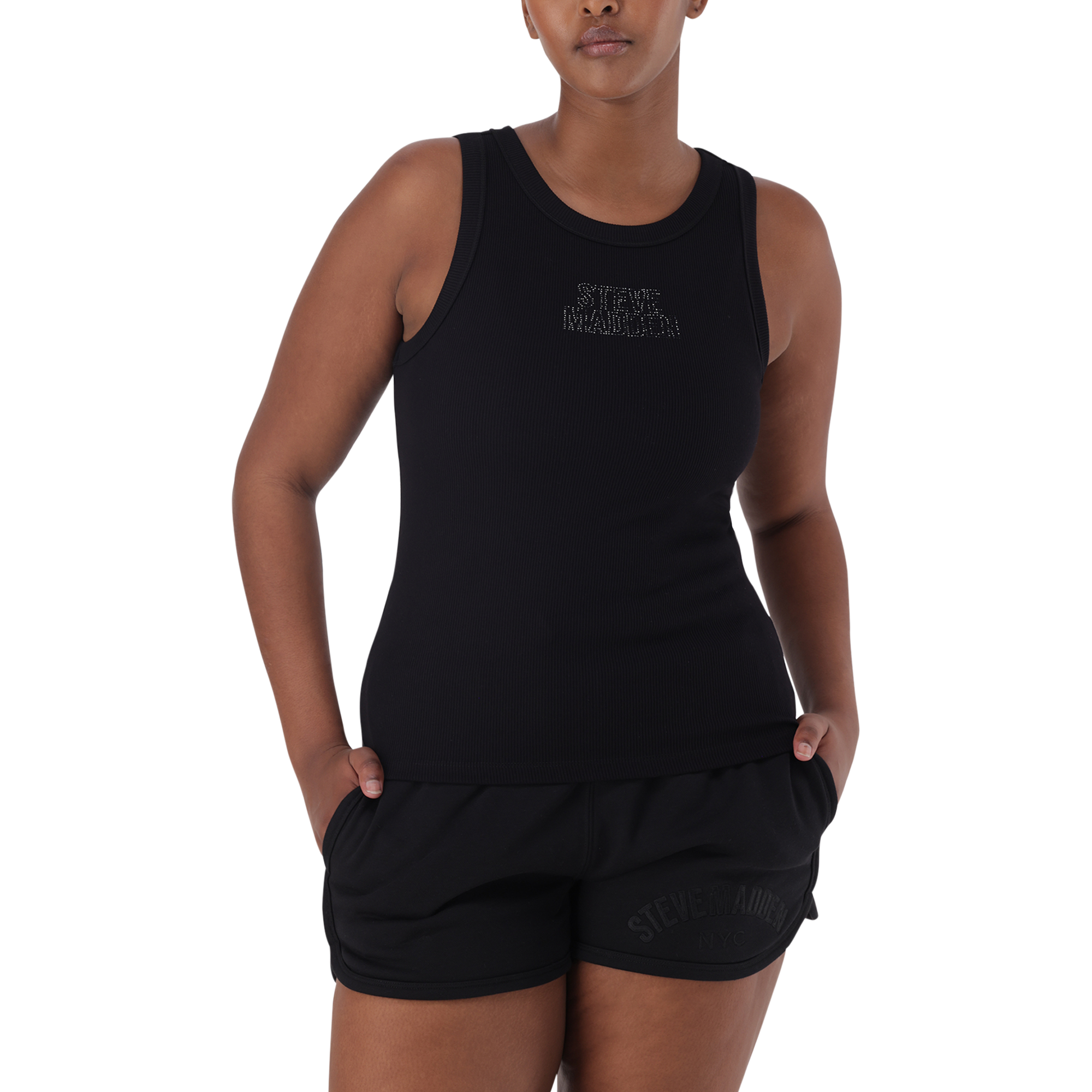 AALIYAH BLACK SPARKLE LOGO TANK