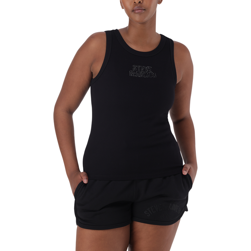 AALIYAH BLACK SPARKLE LOGO TANK