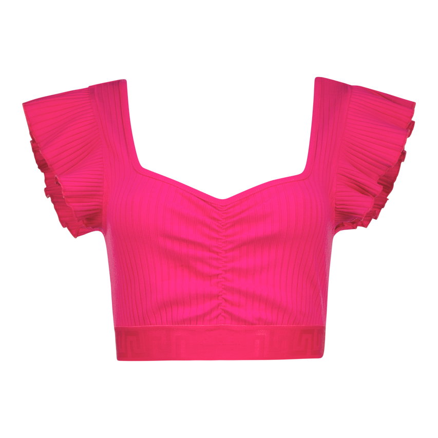 MAREN HOT PINK RUFFLE CROPPED TOP