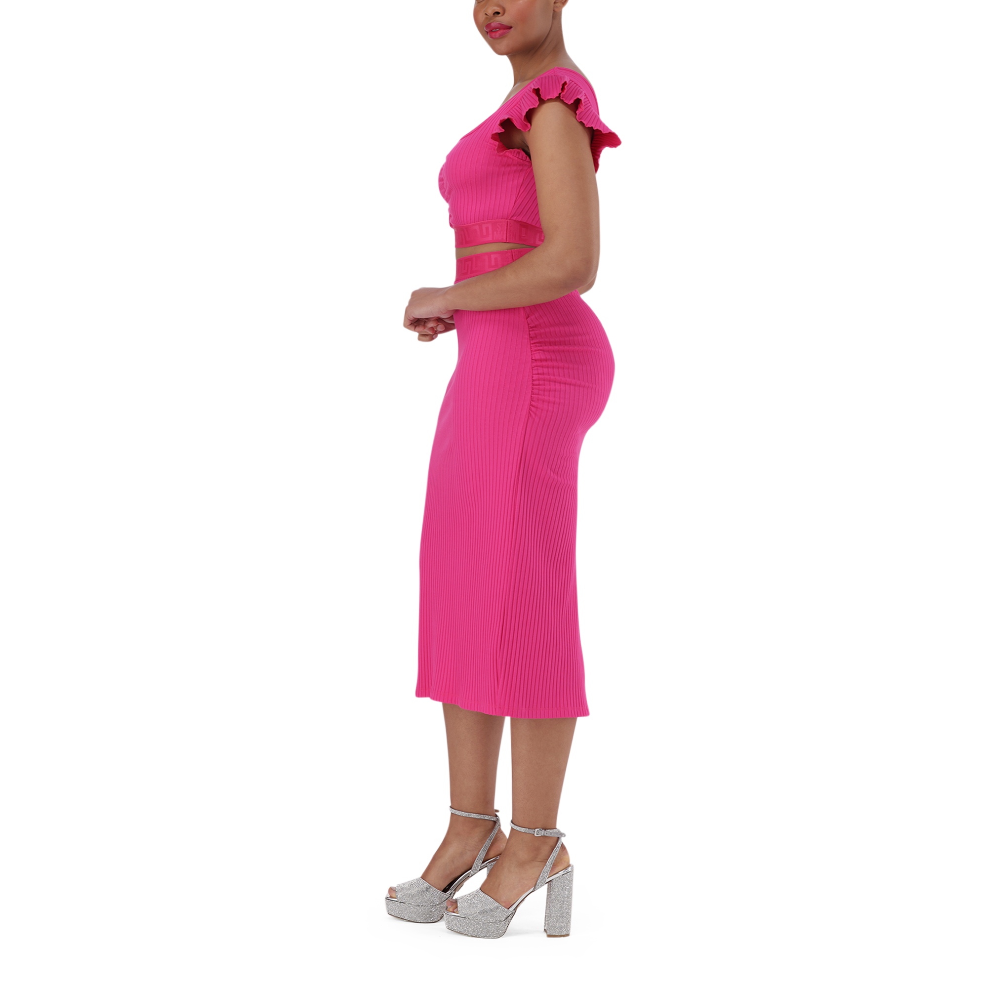 MAREN HOT PINK RUFFLE CROPPED TOP
