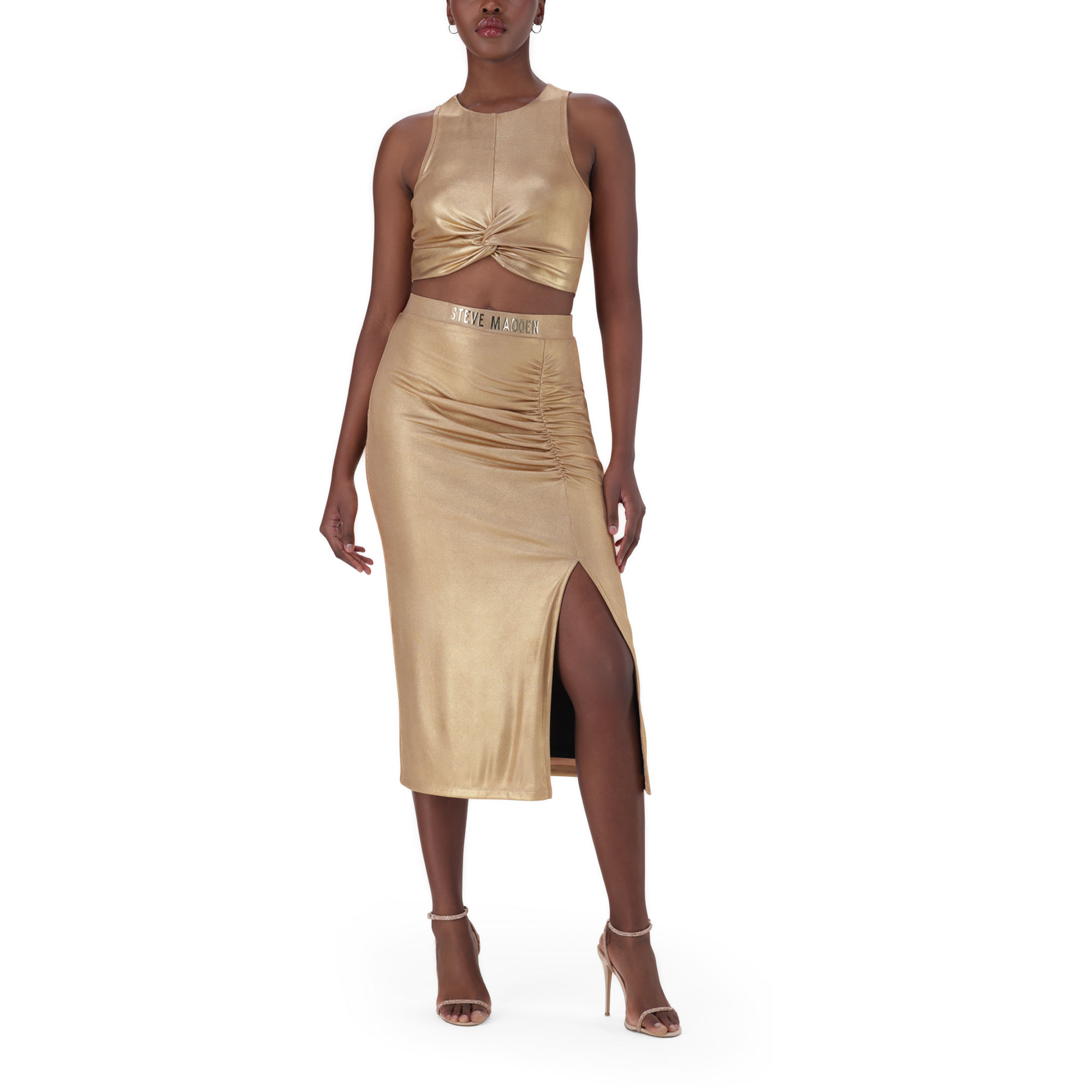 PARIS GOLD METALLIC CROSS OVER CROPPED TOP