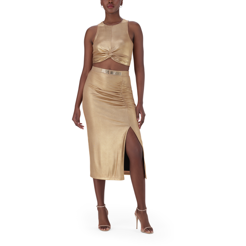 PARIS GOLD METALLIC CROSS OVER CROPPED TOP