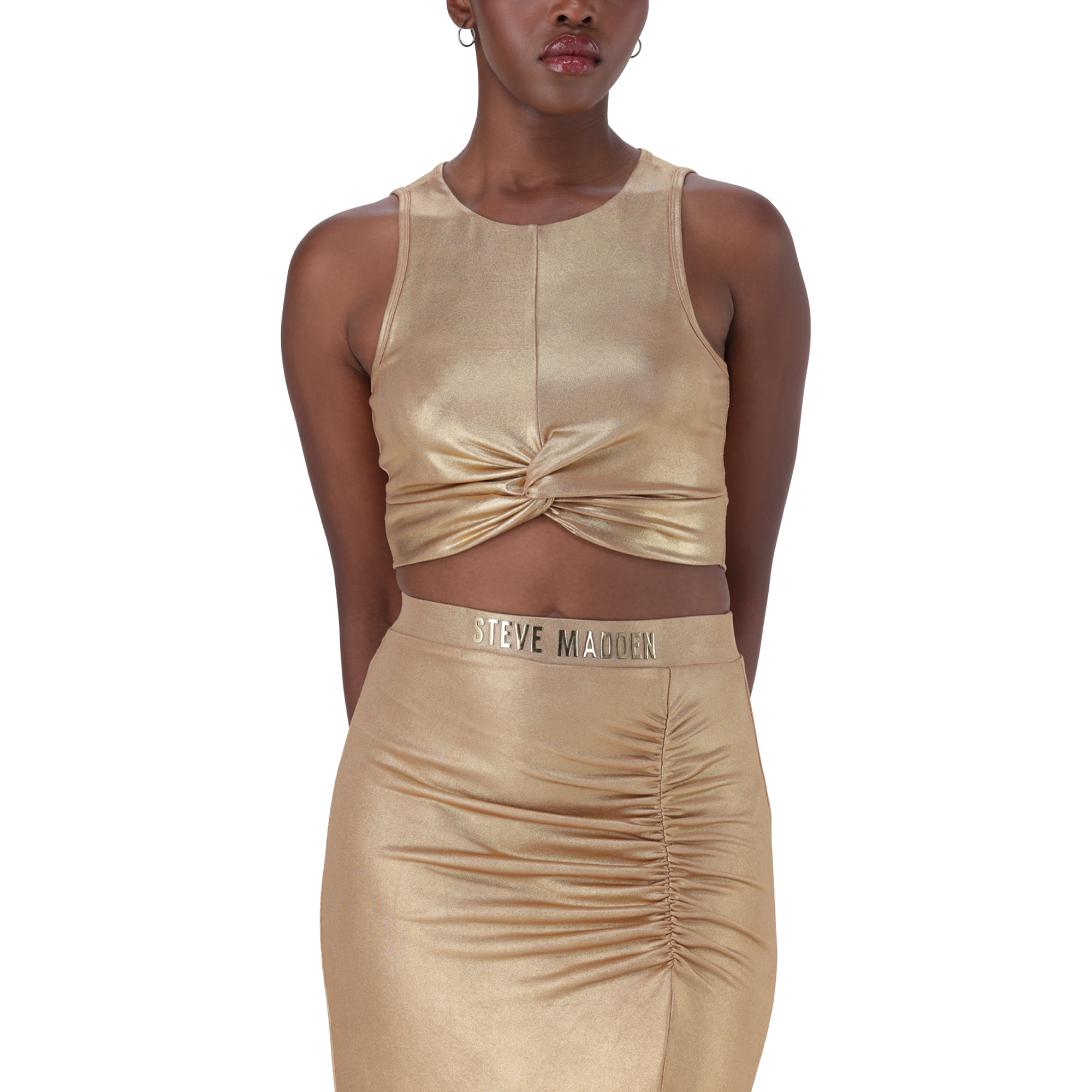 PARIS GOLD METALLIC CROSS OVER CROPPED TOP