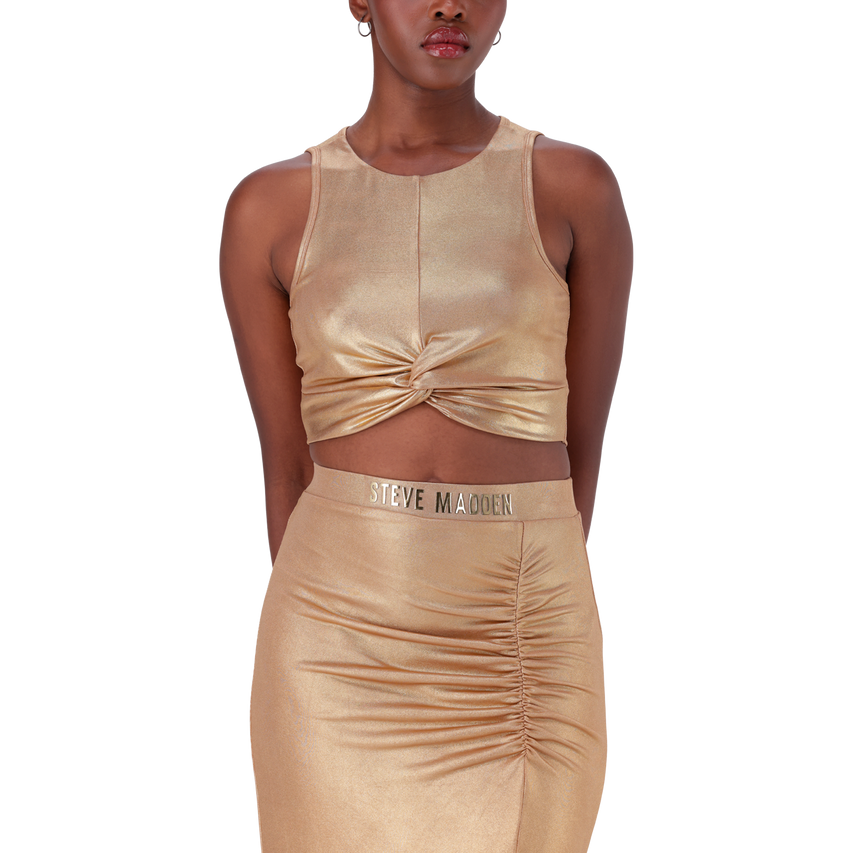 PARIS GOLD METALLIC CROSS OVER CROPPED TOP