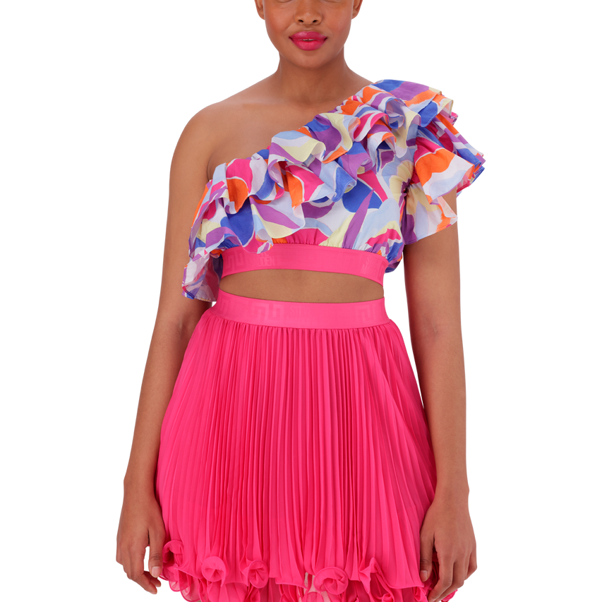 EMMY MULTI RUFFLE SLEEVE CROPPED TOP