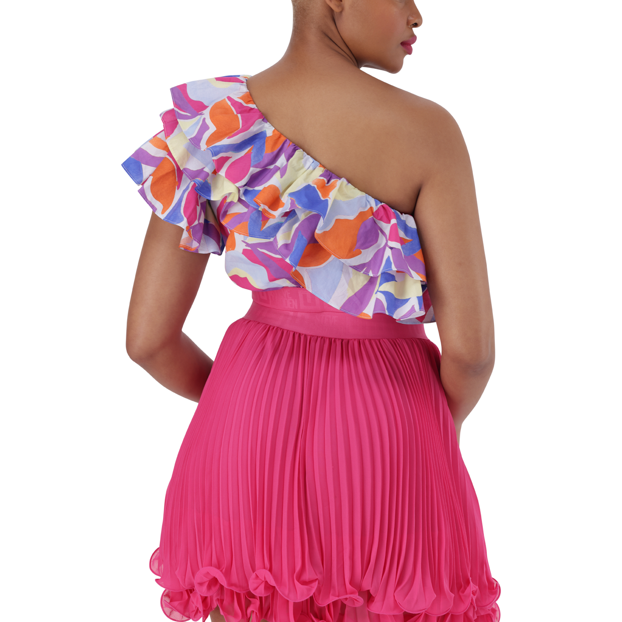 EMMY MULTI RUFFLE SLEEVE CROPPED TOP