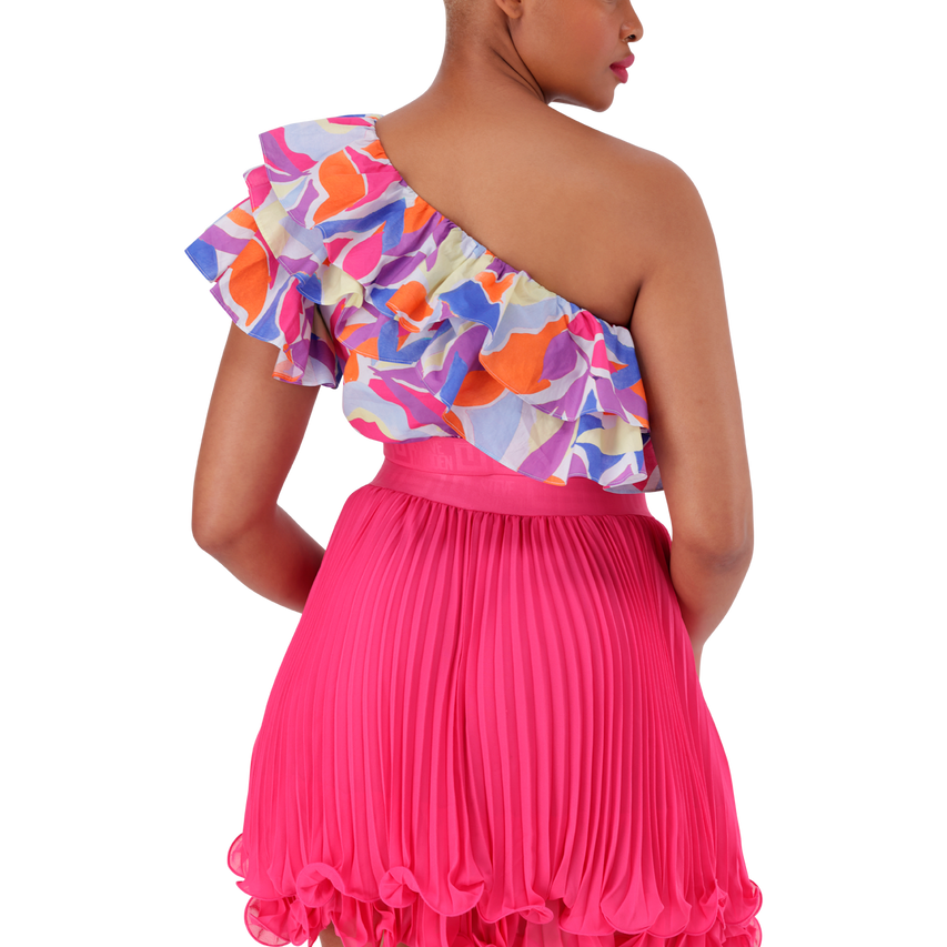 EMMY MULTI RUFFLE SLEEVE CROPPED TOP