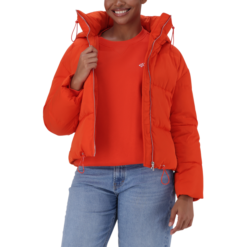 NASH TANGERINE CROPPED PUFFER WITH DETACHABLE HOOD