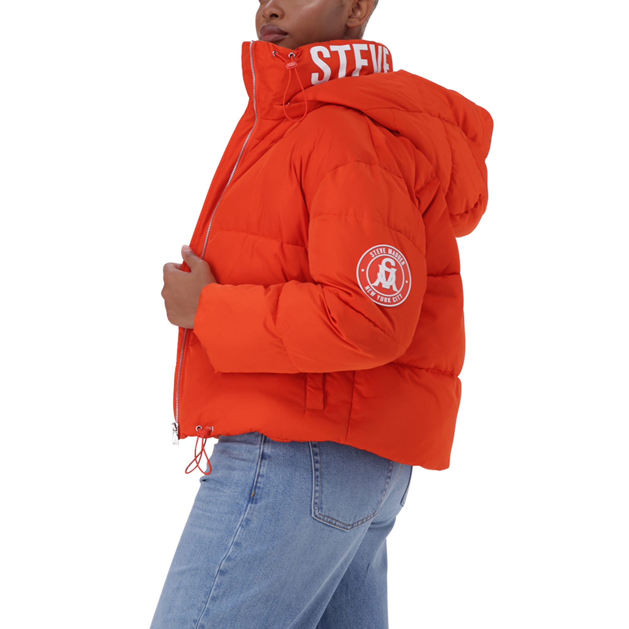 NASH TANGERINE CROPPED PUFFER WITH DETACHABLE HOOD