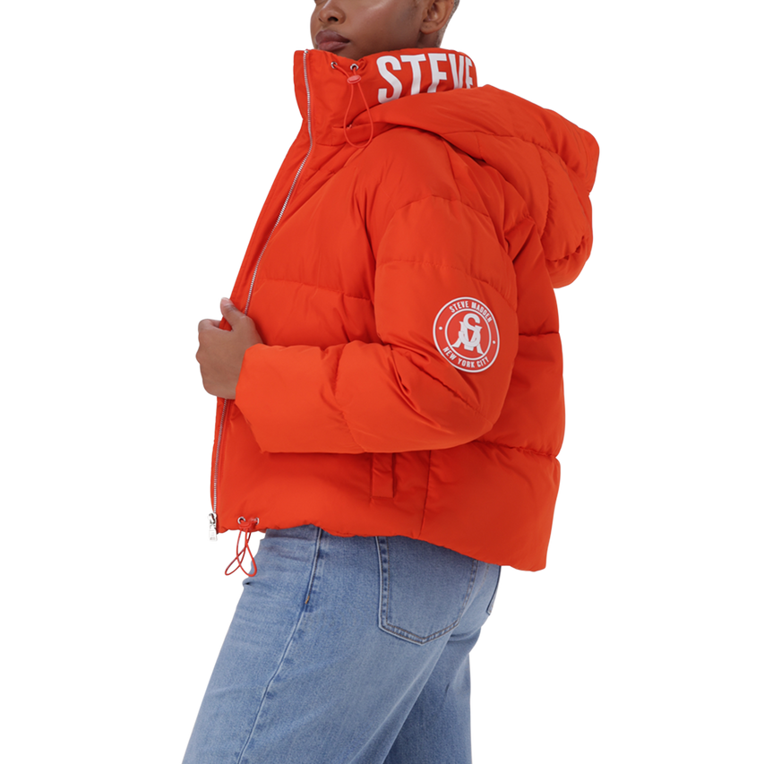 NASH TANGERINE CROPPED PUFFER WITH DETACHABLE HOOD