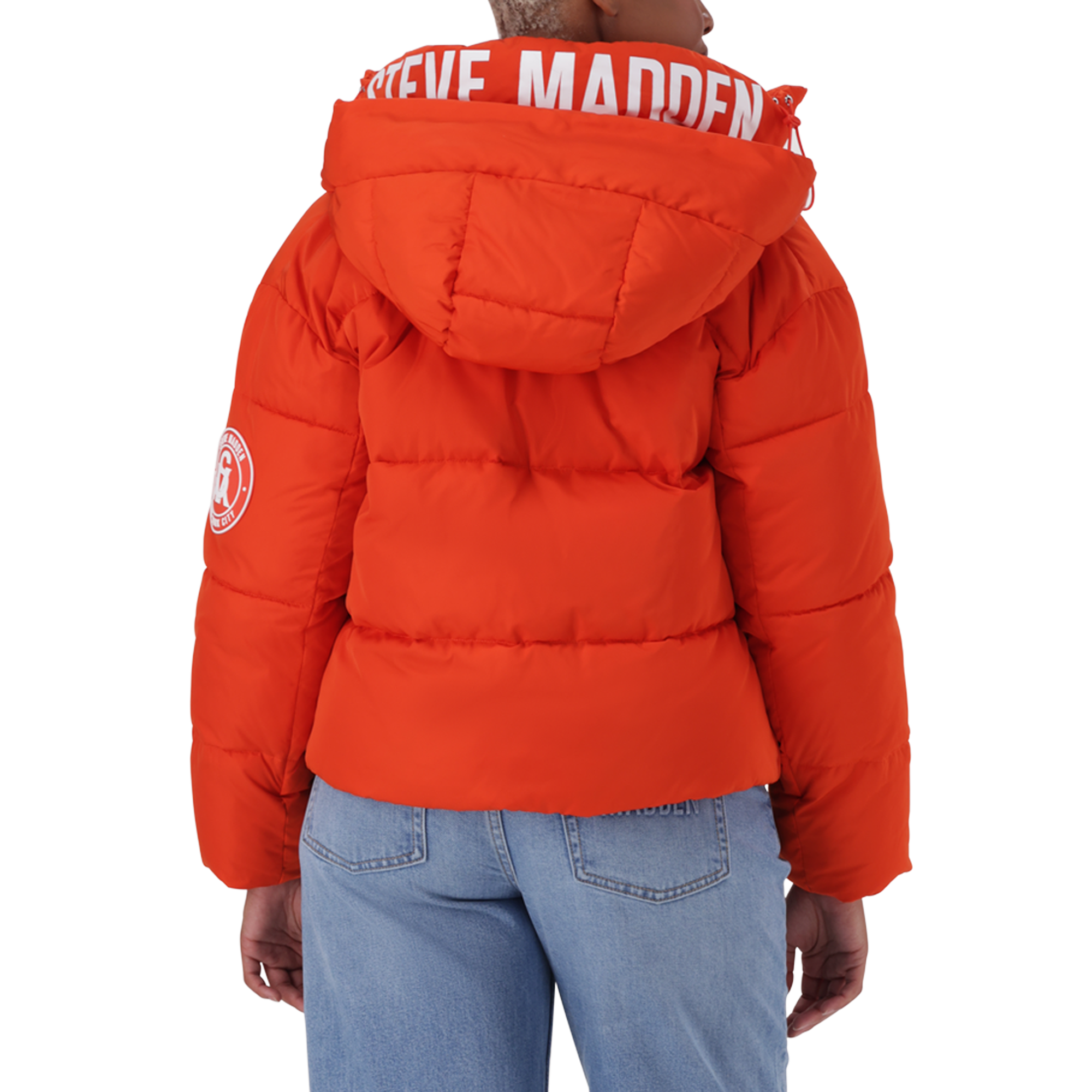 NASH TANGERINE CROPPED PUFFER WITH DETACHABLE HOOD