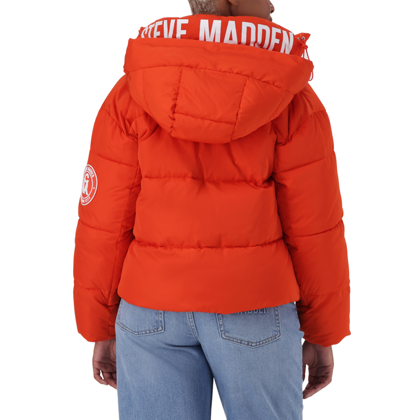 NASH TANGERINE CROPPED PUFFER WITH DETACHABLE HOOD